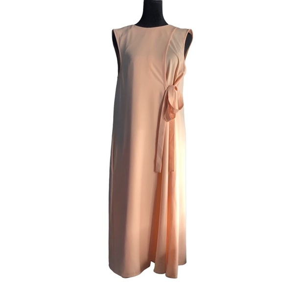 Oak & Fort Faux Wrap Midi Shealth Dress with Tie Peach SzMedium - Picture 1 of 9